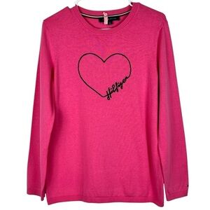 Tommy Hilfiger Pink Heart Lightweight Sweater Size Large